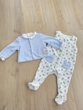 Sergent Major Baby Velour Reversible Set Blue Teddy Bear 6M